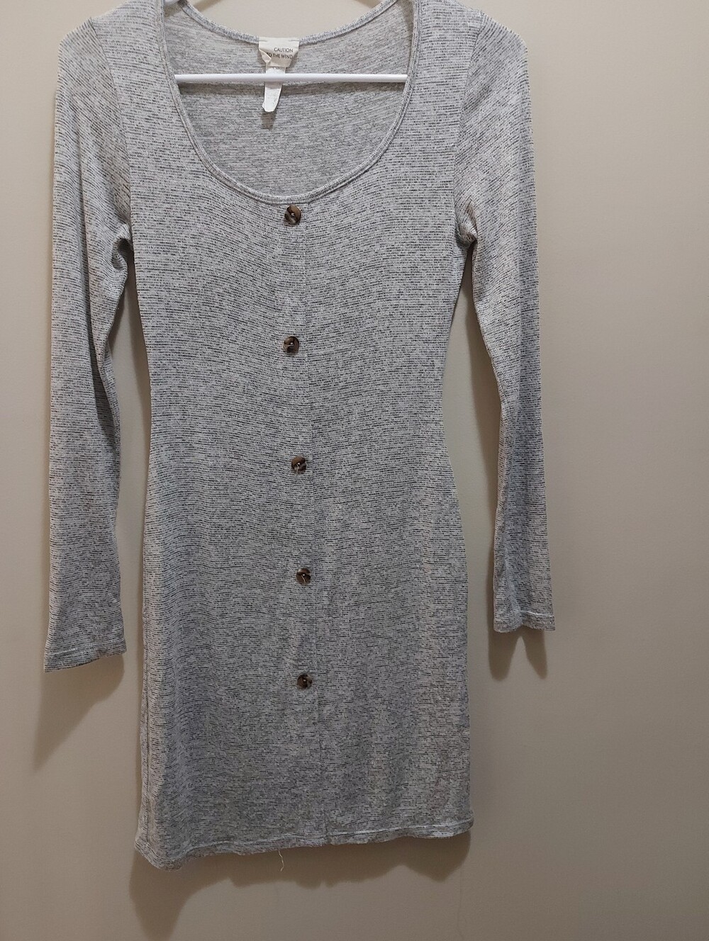 Fitted Light Heather Gray Long Sleeve Button-Front Dress